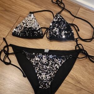 Victoria's Secret Black Sequin Triangle Bikini